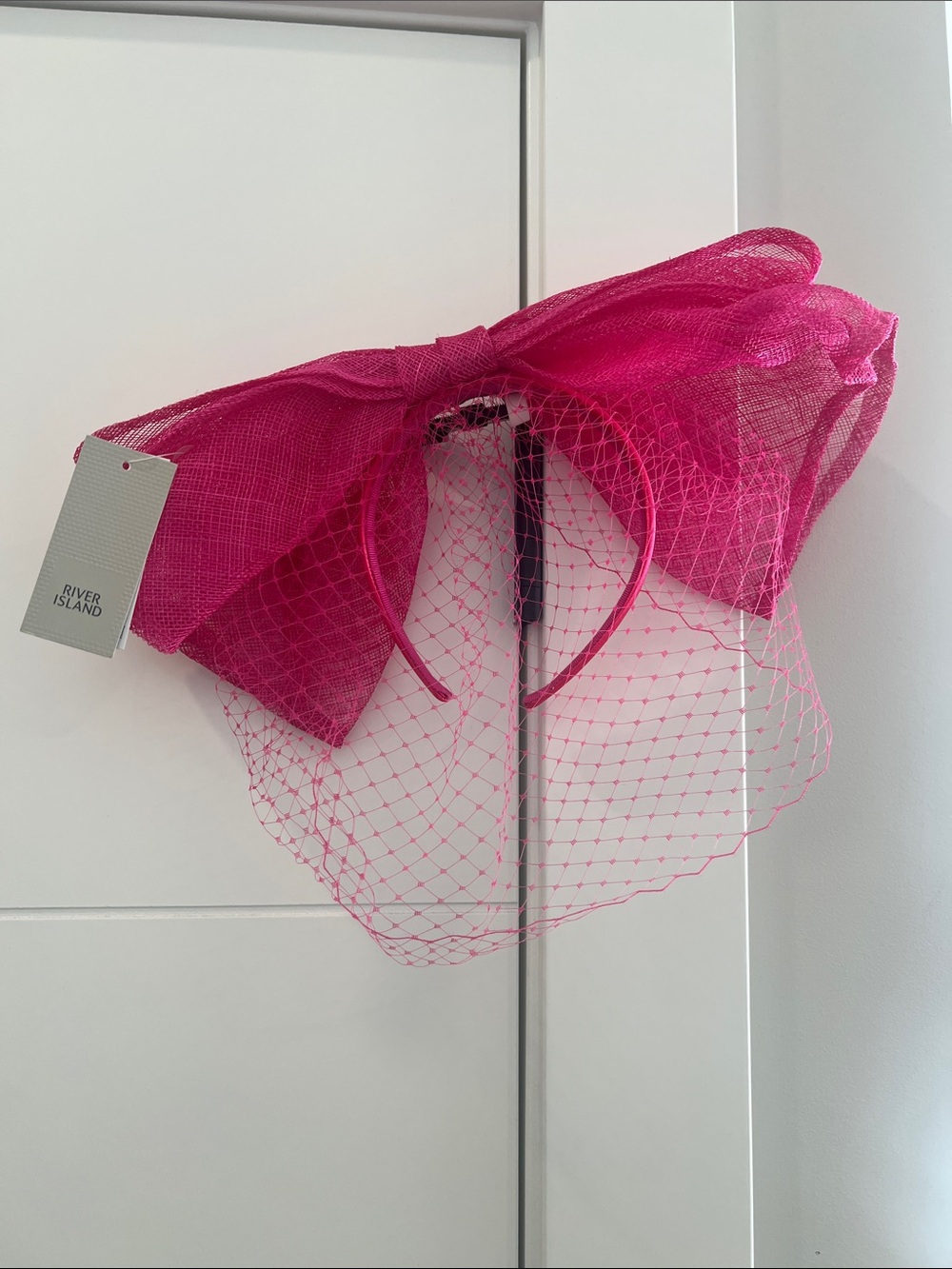 River Island Pink Bow Fascinator Headband with Net Veil